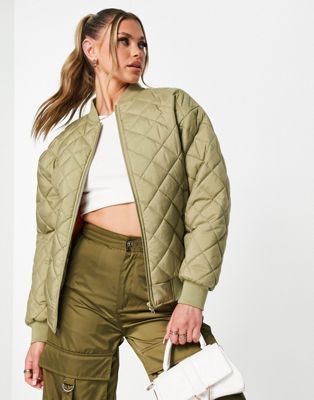 Urban Classics oversized quilted bomber jacket in khaki