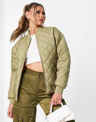 Urban Classics oversized quilted bomber jacket in khaki  - ASOS Price Checker