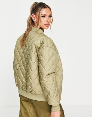 Urban Classics oversized quilted bomber jacket in khaki | ASOS