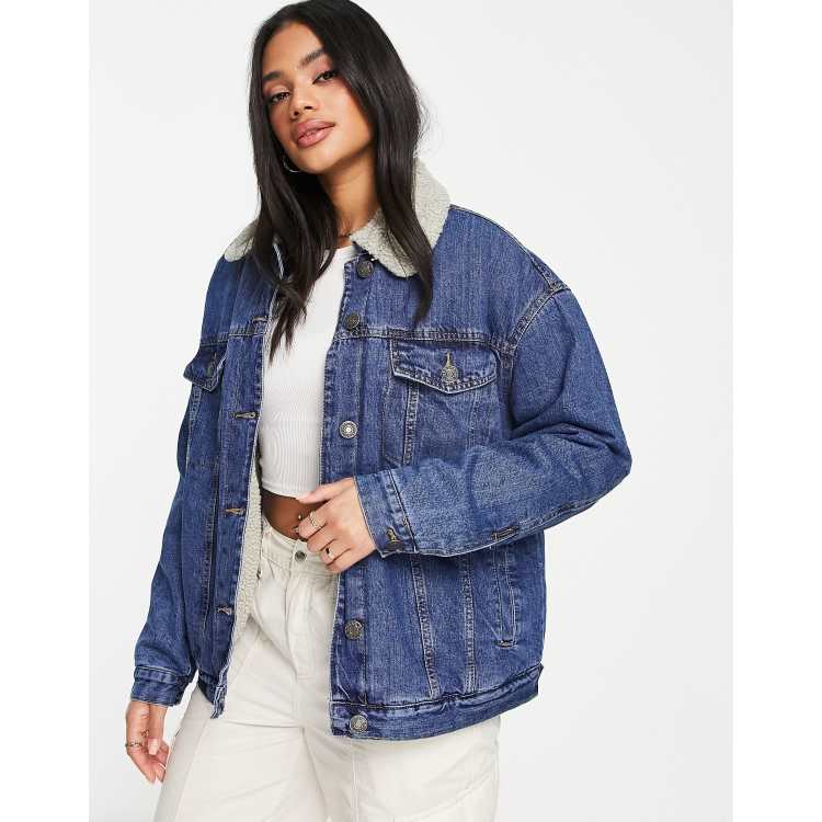 Oversized sherpa lined denim hot sale jacket