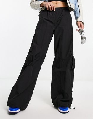 Urban Classics nylon cargo parachute pants in black - ASOS Price Checker