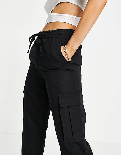 Femme Vêtements Pantalons décontractés Pantalon cargo en sergé Urban Classics en coloris Noir élégants et chinos Treillis et pantalons cargo 