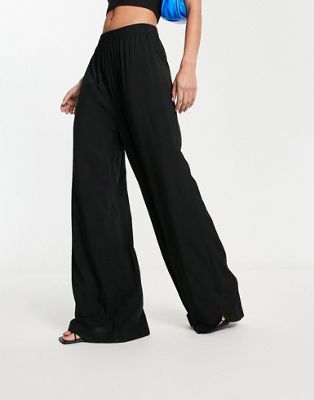 Urban Classics wide leg stretch trousers in black - ASOS Price Checker