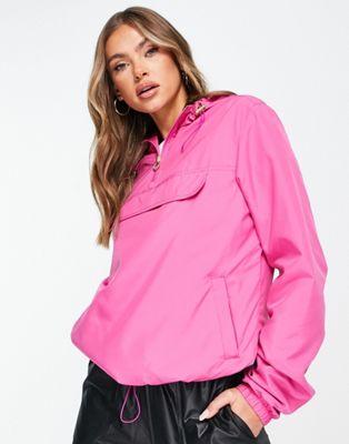 Urban Classics pull over half zip jacket in pink