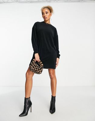 Urban Classics rib velvet long sleeve jumper dress in black - ASOS Price Checker