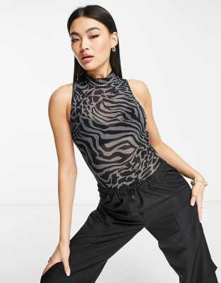 Urban Classics Urban Classics sleeveless mesh bodysuit in black-Grey