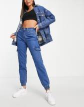 Bershka rip knee flare jean and mid blue