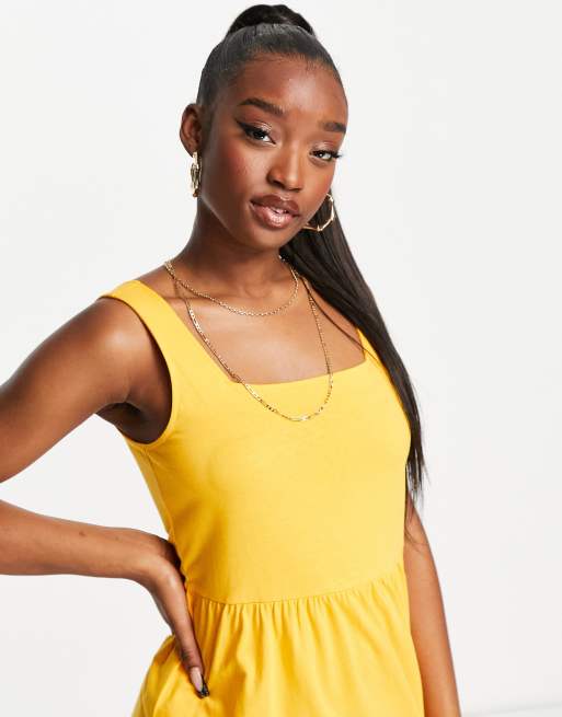 Urban Classics - Vestito grembiule midi senza maniche color mango, 3 di 4