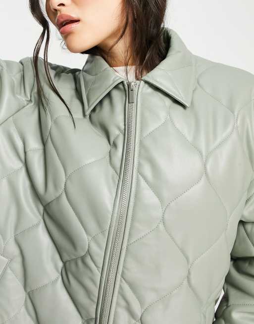 Urban Code - Bomber en imitation cuir à matelassage à losanges - Vert sauge, 4 de 4