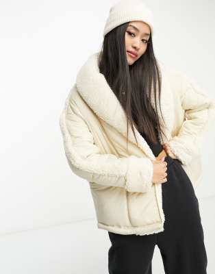 Urban Code borg padded coat in cream-White