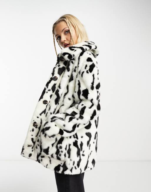 Urban Code button down faux fur coat in dalmatian print