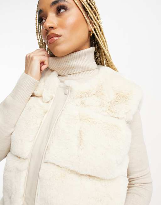 Urban Code faux fur longline gilet with faux leather panels in
