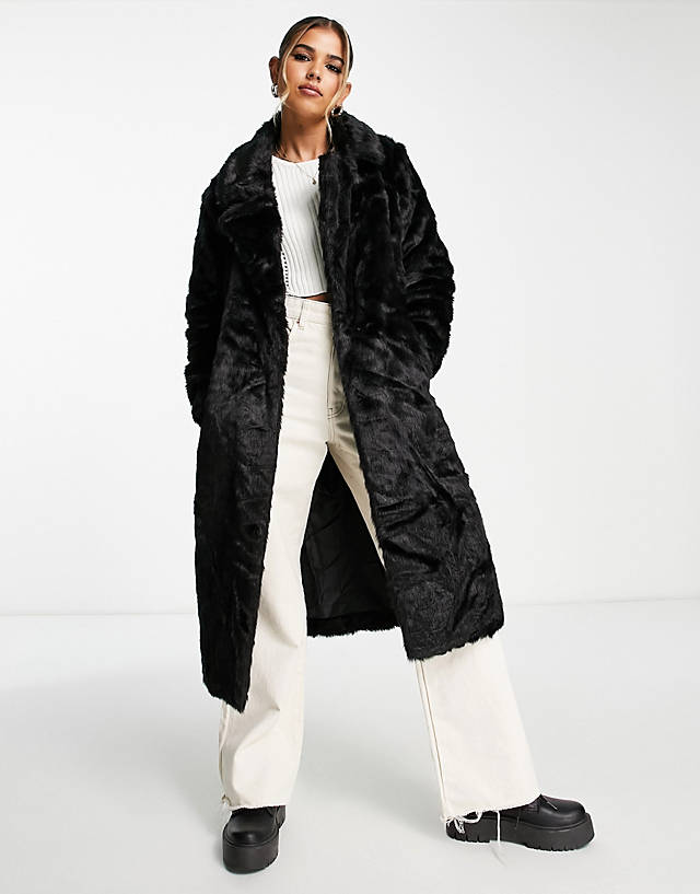 Urbancode - Urban Code longline faux fur coat in black