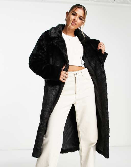 Black longline clearance faux fur coat