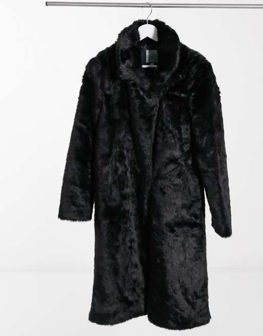 Urbancode longline faux fur coat in black