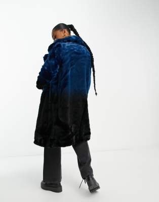 Urban Code longline faux fur coat in blue ombre