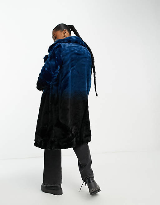Urban Code longline faux fur coat in blue ombre | ASOS