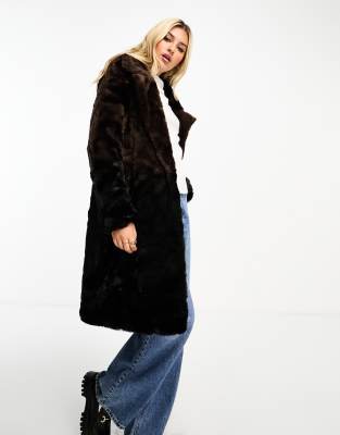 Urbancode Urban Code Longline Faux Fur Coat In Brown Ombre