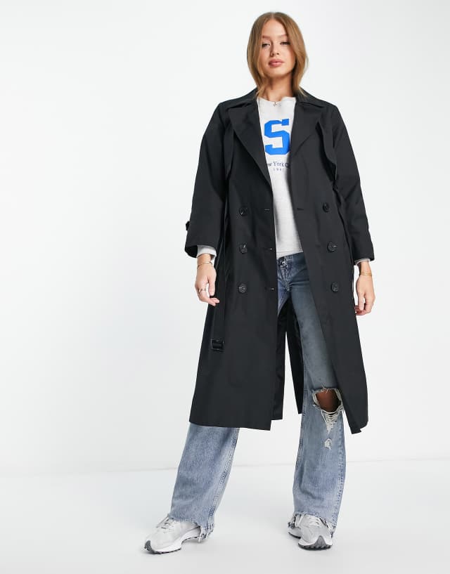 Urban Code longline oversized trench coat in black