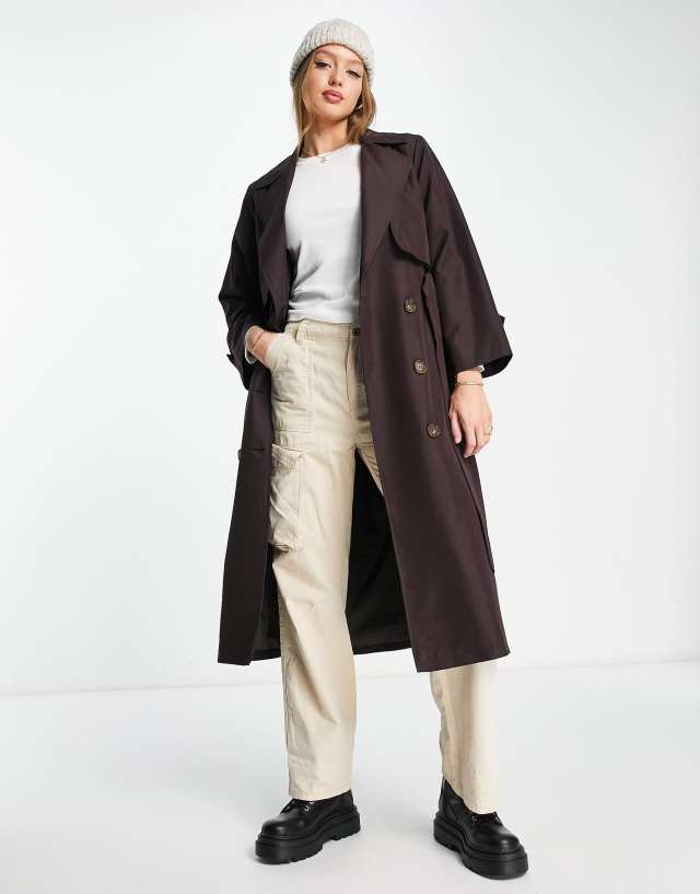 Urban Code longline oversized trench coat in chocolate brown