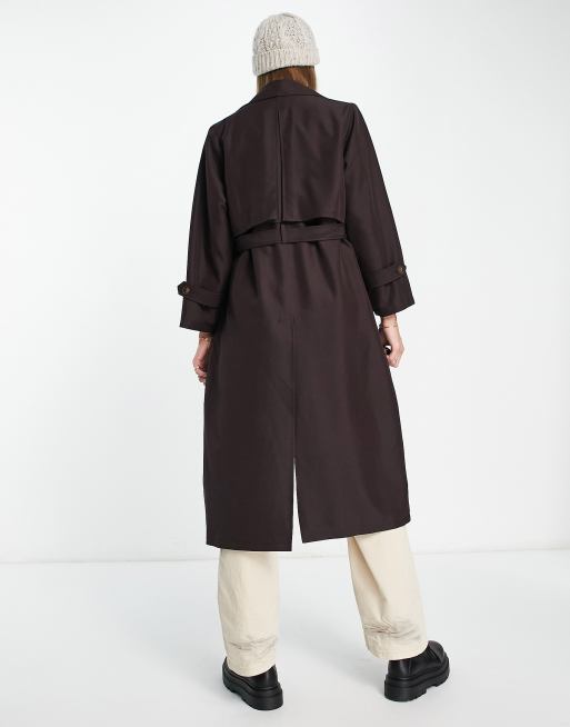 Urban Code longline oversized trench coat in chocolate brown