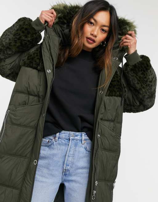 Urban Code longline padded parka with faux fur panels