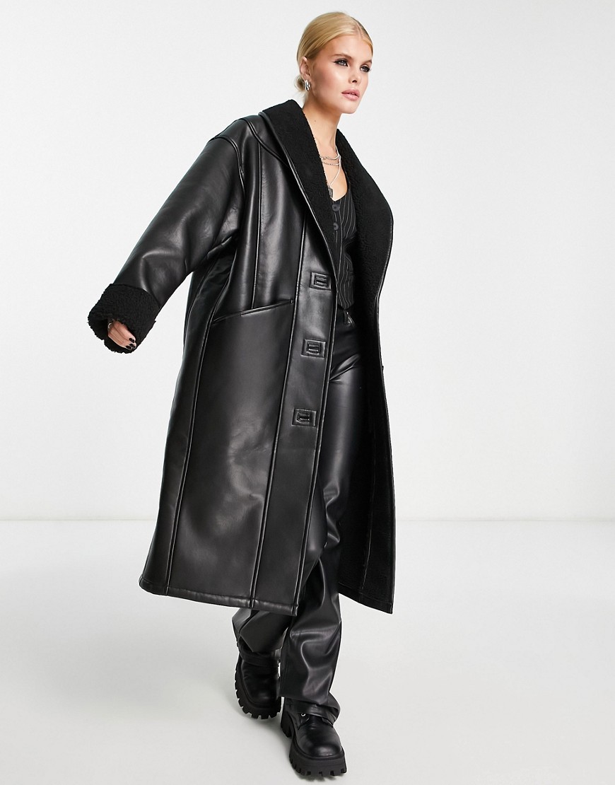 Urban Code longline pu avaitor coat in black