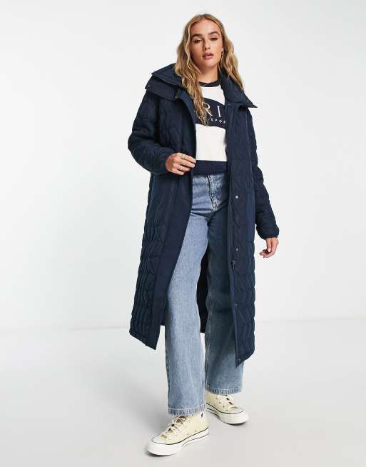 Urban Code longline puffer coat with zigzag quilt in navy