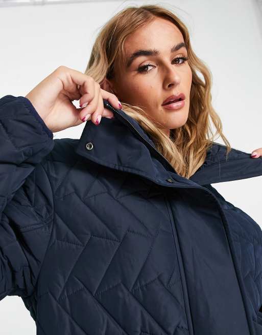 Urban Code longline puffer coat with zigzag quilt in navy