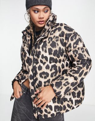 Urban Code oversized puffer jacket in leopard print - ASOS Price Checker