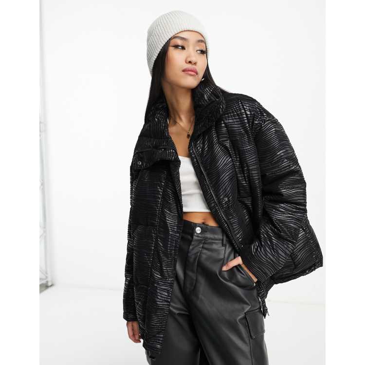 Urban Code oversized puffer jacket with textured flocking in black