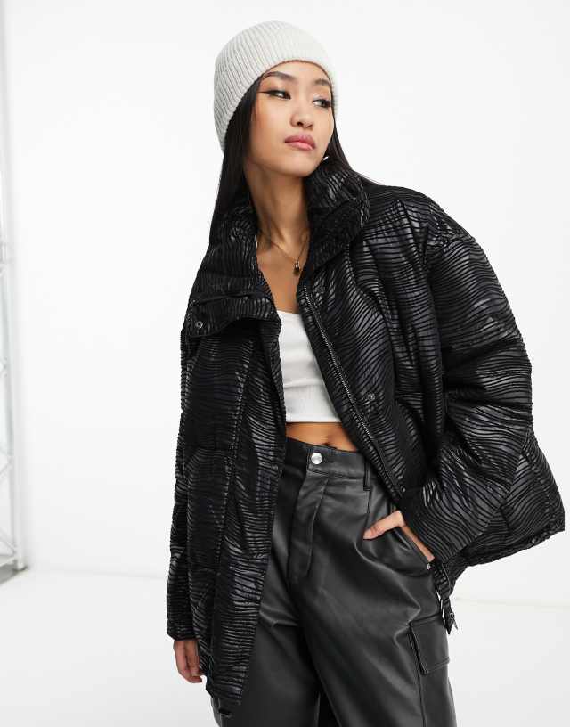 Urban Code oversized puffer jacket with textured flocking in black