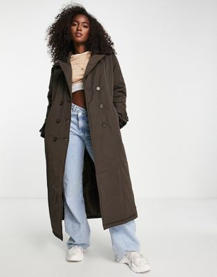 Urban Code padded trench coat in chocolate brown - ASOS Price Checker