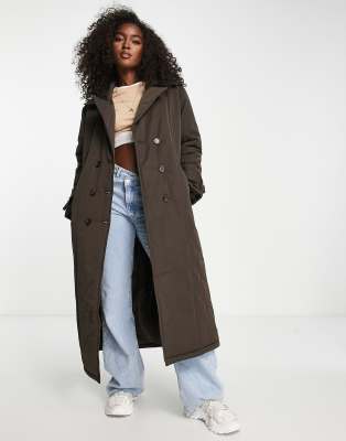 Urban Code padded trench coat in chocolate brown | ASOS