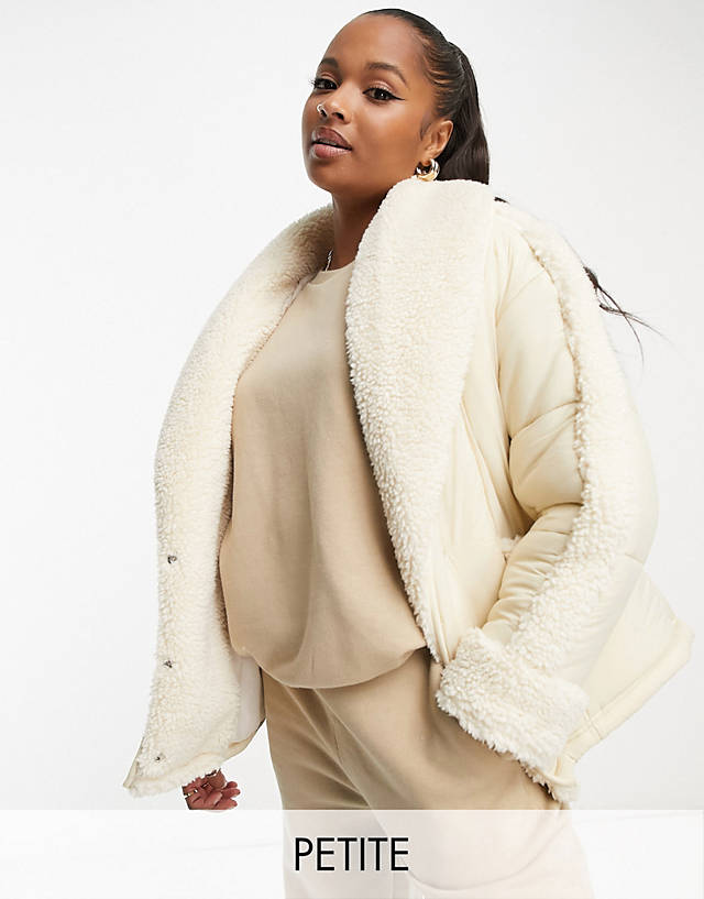 Urban Code Petite - borg padded coat in cream