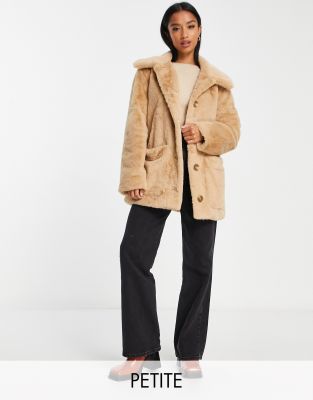 Urban Code Petite Button Down Faux Fur Jacket In Beige-neutral