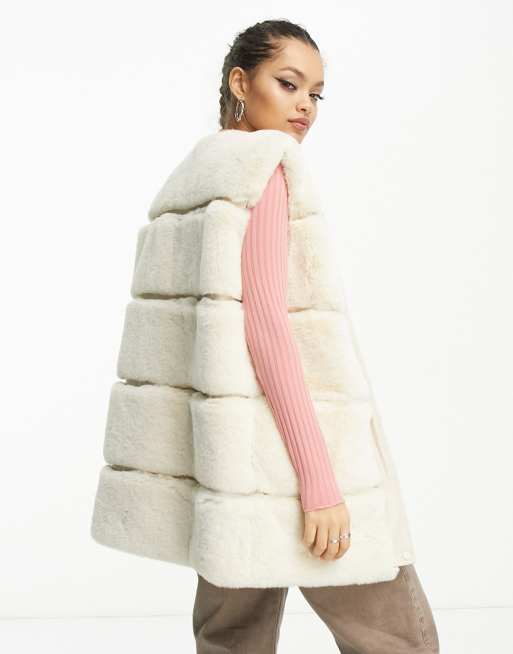 Urban Code Petite faux shaggy fur jacket in cream, 2 of 4