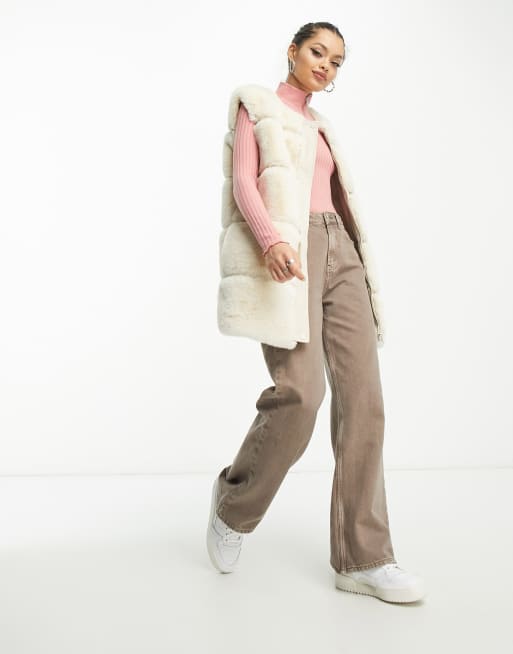 Urban Code Petite faux shaggy fur jacket in cream, 3 of 4