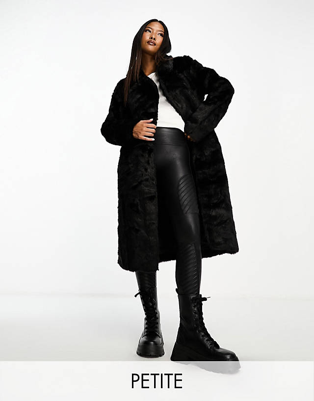 Urban Code Petite - longline faux fur coat in black