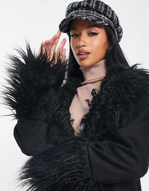 Shaggy black discount faux fur jacket