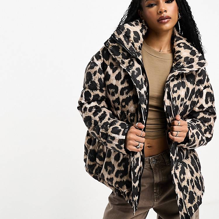 Urban Code Petite oversized puffer jacket in leopard print | ASOS
