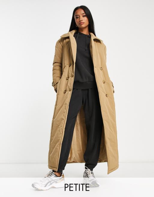 Urban Code Petite padded trench coat in camel | ASOS