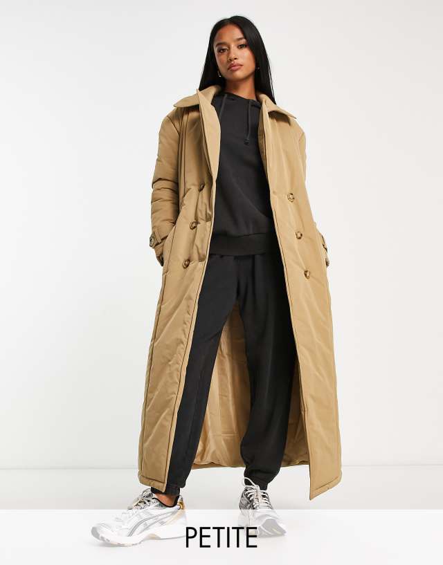 Urban Code Petite padded trench coat in camel