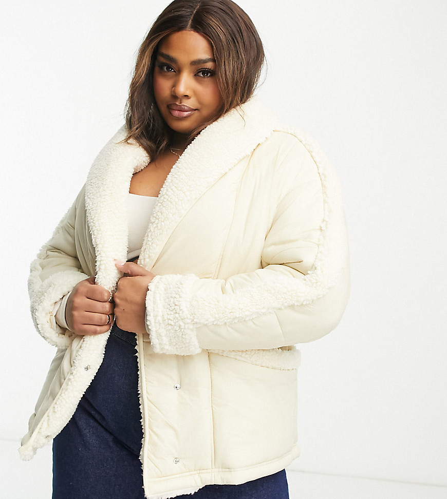 Urban Code Plus borg padded coat in cream-White