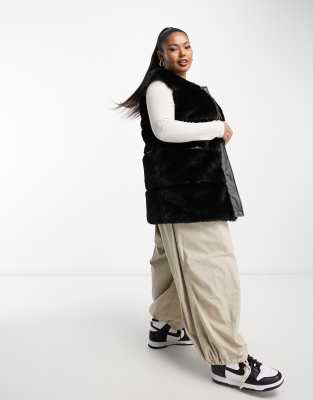 Urban Code Plus faux fur longline vest with faux leather panels in black - Click1Get2 Black Friday