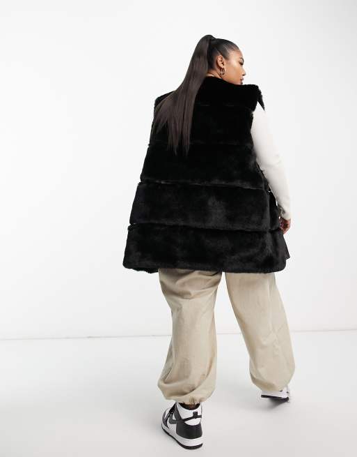 Urban Code Plus faux fur longline vest with faux leather panels in