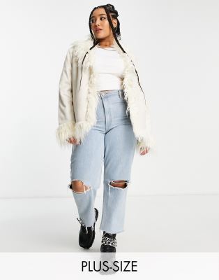 Urban Code Plus faux shaggy fur jacket in cream-White