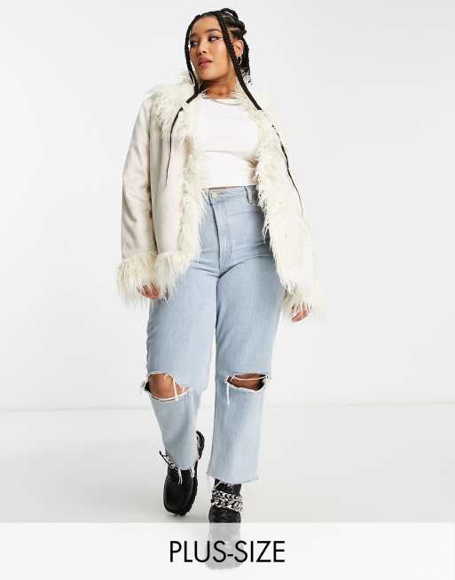 Missguided, Faux Leather Oversized Boyfriend Biker Jacket, Cream