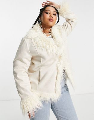 Urban Code Plus faux shaggy fur jacket in cream