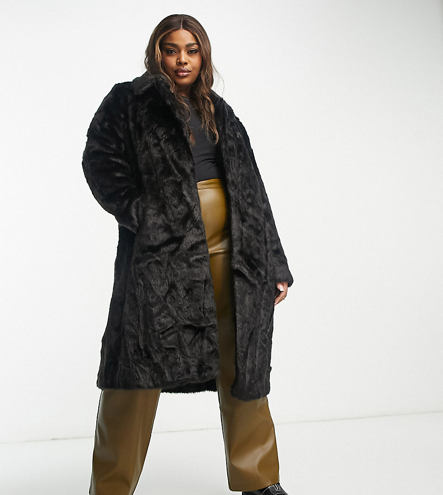Urban Code Plus longline faux fur coat in black